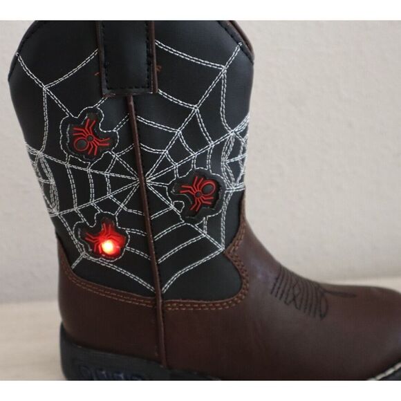 Roper Little Kids Sz 9M Brown Faux Leather Spider Web Light-Up Western Boots - Picture 13 of 16